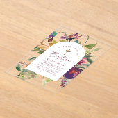 モダンブルゴーニュフローラエレガント教書洗礼 アクリル招待状 (レイダウン)