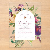 モダンブルゴーニュフローラエレガント教書洗礼 アクリル招待状 (正面)