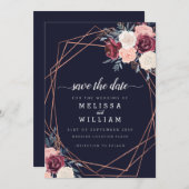 モダンブルゴーニュフローラジオメト結婚リ セーブザデート (正面/裏面)