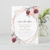 モダンブルゴーニュフローラ幾何学的アイボリー結婚ズ セーブザデート (スタンド正面)