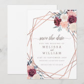 モダンブルゴーニュフローラ幾何学的アイボリー結婚ズ セーブザデート (正面/裏面)