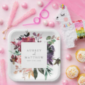 モダンブルゴーニュフローラ結婚ズ ペーパープレート (パーティー)