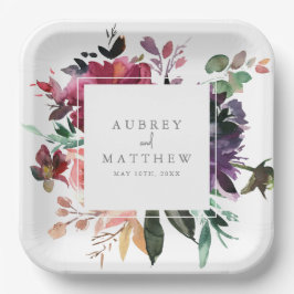 モダンブルゴーニュフローラ結婚ズ ペーパープレート