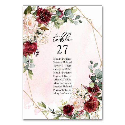 モダンブルゴーニュフローラ金ゴールドの幾何学的テーブル番号 テーブルナンバー (裏面)