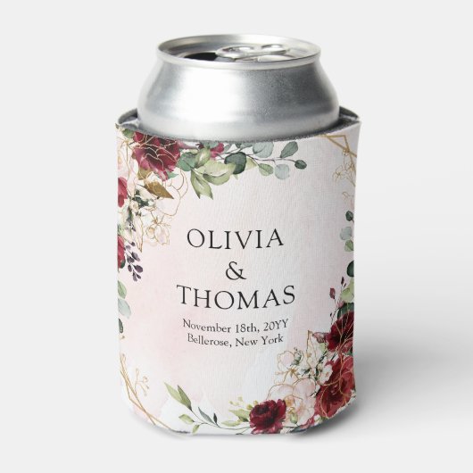 モダンブルゴーニュフローラ金ゴールド幾何学模様 缶クーラー (缶正面)