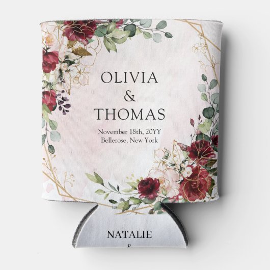 モダンブルゴーニュフローラ金ゴールド幾何学模様 缶クーラー (正面)