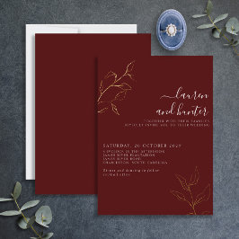 モダンブルゴーニュ台本結婚植物学金ゴールド 箔招待状