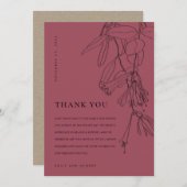モダンブルゴーニュ梅線スケッチフローラ結婚ズ サンキューカード (正面/裏面)
