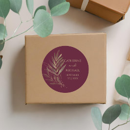 モダンブルゴーニュ金ゴールドリーフ結婚のモノグラム ラウンドシール