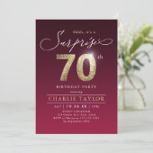 モダンブルゴーニュ金ゴールド大人驚き70歳の誕生日 招待状 (スタンド正面)