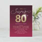 モダンブルゴーニュ金ゴールド大人驚き80歳の誕生日 招待状 (スタンド正面)