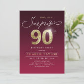 モダンブルゴーニュ金ゴールド大人驚き90歳の誕生日 招待状 (スタンド正面)