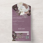 モダンブルゴーニュ&ホワイト牡丹&バラQRコード オールインワン招待状 (内側)