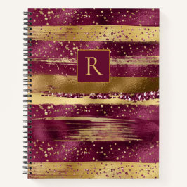 モダンブルゴーニュ、金ゴールドブラシ筆及びモノグラム ノートブック