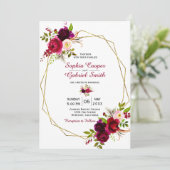 モダンブルゴーニュMarsalaフローラ金ゴールドフレ結婚ーム 招待状 (スタンド正面)