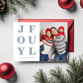 モダンブルーで楽しい1枚の写真のクリスマス シーズンカード
