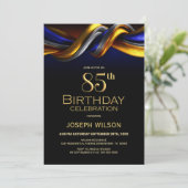 モダンブルーとゴールドの85歳の誕生日パーティー 招待状 (スタンド正面)