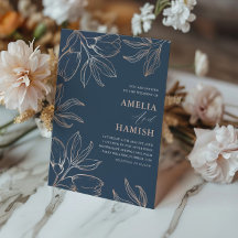 モダンブルーとローズゴールドの葉っぱの結婚式
