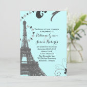 モダンブルーのエッフェル塔 ヴィンテージ パリ ウェディング 招待状 (スタンド正面)