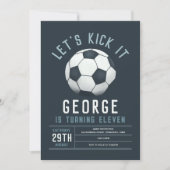 モダンブルーのサッカーキッズの誕生日 招待状 (正面)