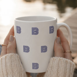 モダンブルーのシンプルなイニシャルモノグラム コーヒーマグカップ