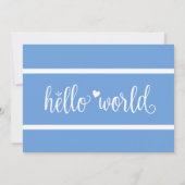 モダンブルーのハンドレタリングのHello World 出生記録フォト 案内状 (裏面)