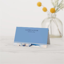 モダンブルーのフラワーモチーフの結婚式 プレイスカード