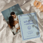 モダンブルーのメディテラニアン シェル ウェディング 招待状