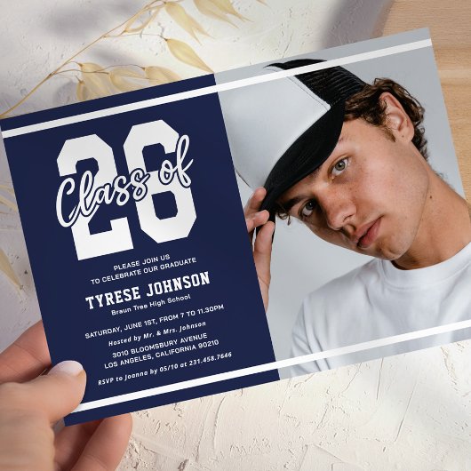モダンブルーの写真 卒業パーティー 招待状
