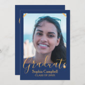 モダンブルーの卒業おめでとう招待状 招待状 (正面/裏面)