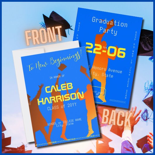 モダンブルーの最新テクノロジー卒業式 招待状