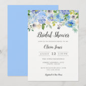 モダンブルーの花柄の結婚式前ウェディングシャワーカード 招待状 (正面/裏面)