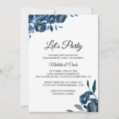 モダンブルーの花柄パーティー 招待状 (正面)