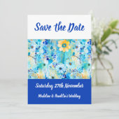 モダンブルーの花柄結婚式Save The Date セーブザデート (スタンド正面)