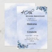 モダンブルーの花柄結婚記念日招待状 招待状 (正面/裏面)