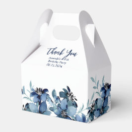 モダンブルーの花柄 誕生日パーティーのお礼 フェイバーボックス