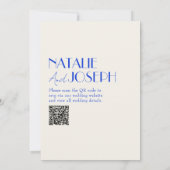 モダンブルーの遊び心あるフランス風レトロQRコードウェディング 招待状 (裏面)