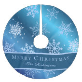 モダンブルーの雪の結晶 ブラッシュドポリエステルツリースカート (正面)