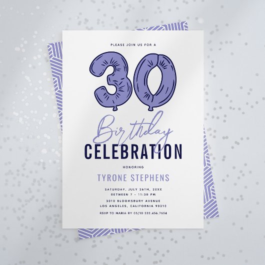 モダンブルーの30歳の誕生日パーティー 招待状