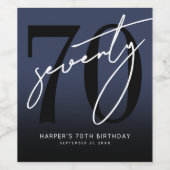 モダンブルーの70歳の誕生日パーティー ワインラベル (シングルラベル)