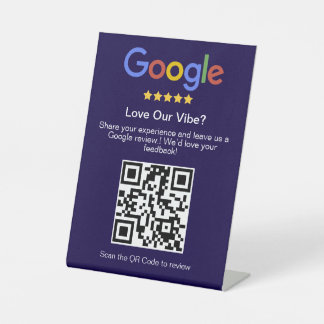 モダンブルーのGoogleレビューカスタムQRコード 台座サイン