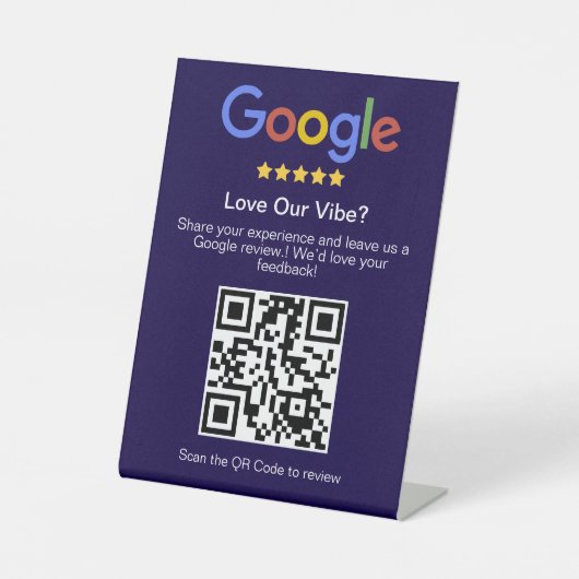 モダンブルーのGoogleレビューカスタムQRコード 台座サイン (正面)
