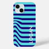 モダンブルーウェーブストライプ オーダーネーム Case-Mate iPhoneケース (裏面)