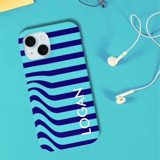 モダンブルーウェーブストライプ オーダーネーム Case-Mate iPhoneケース