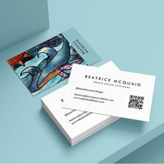 モダンブルーウォーターカラーホエールビジネスカード 名刺