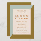 モダンブルーオリーブ色ブロックオールインワン結婚ズ 招待状 (正面/裏面)