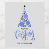モダンブルークリスマスツリー ワインラベル (シングルラベル)