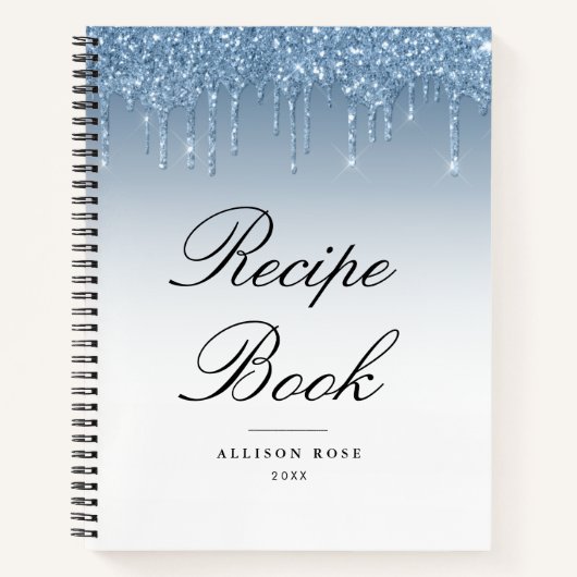 モダンブルーグリッターのレシピブック ノートブック (正面)