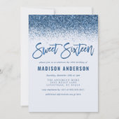 モダンブルーグリッター スイート16 バースデーパーティー 招待状 (正面)