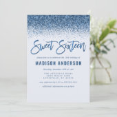 モダンブルーグリッター スイート16 バースデーパーティー 招待状 (スタンド正面)